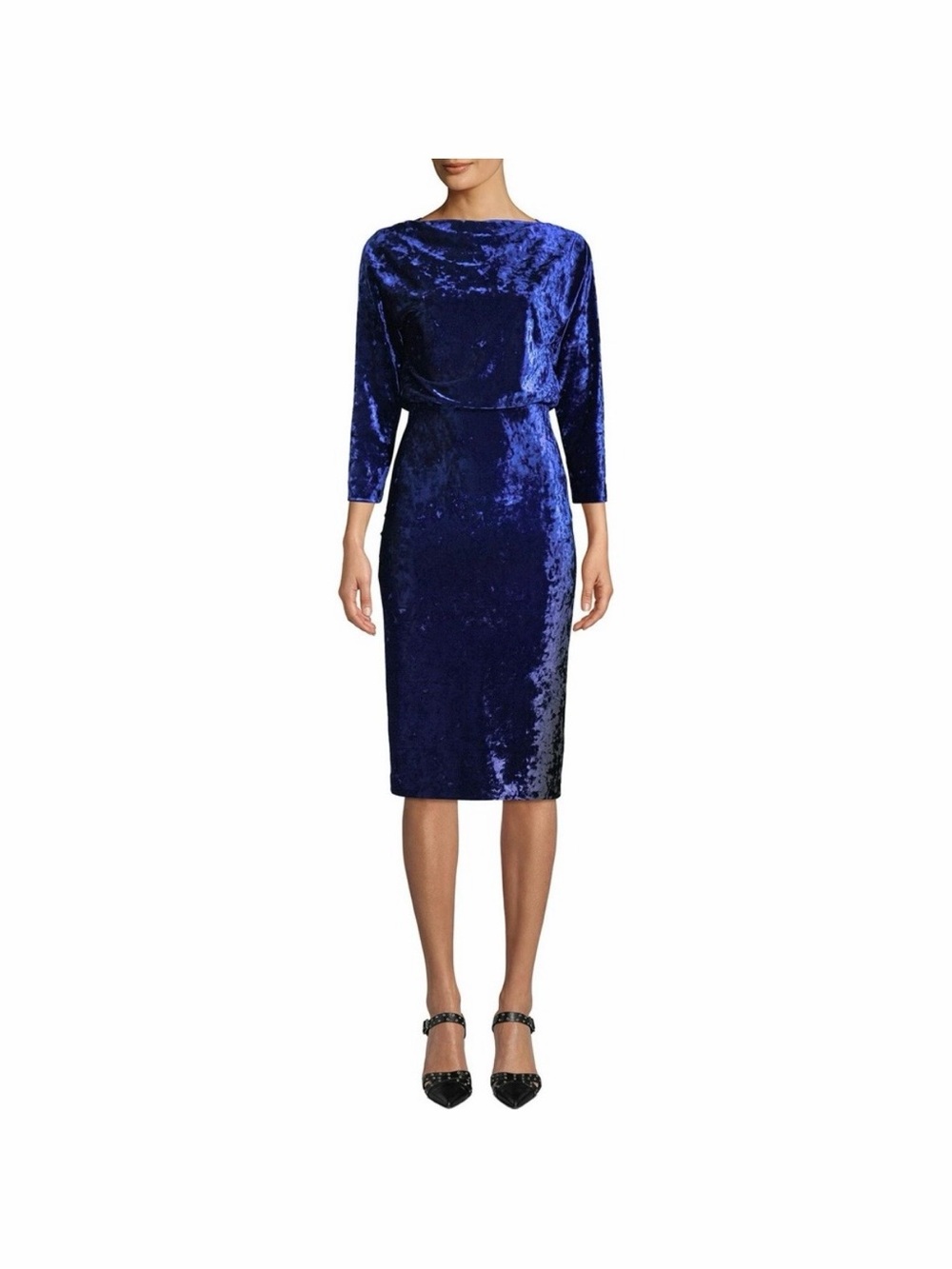 Badgley Mischka Midnight Blue Velvet Sheath Dress